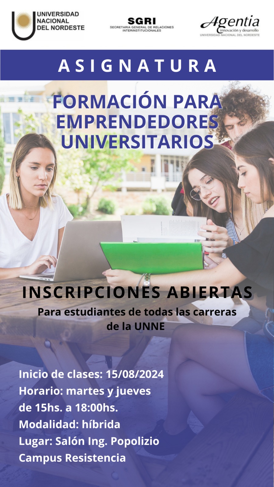 Asignatura Formación para Emprendedores Universitarios en el marco de la Catedra Libre para Emprendedores de la Agencia de Innovación y Desarrollo – AGENTIA