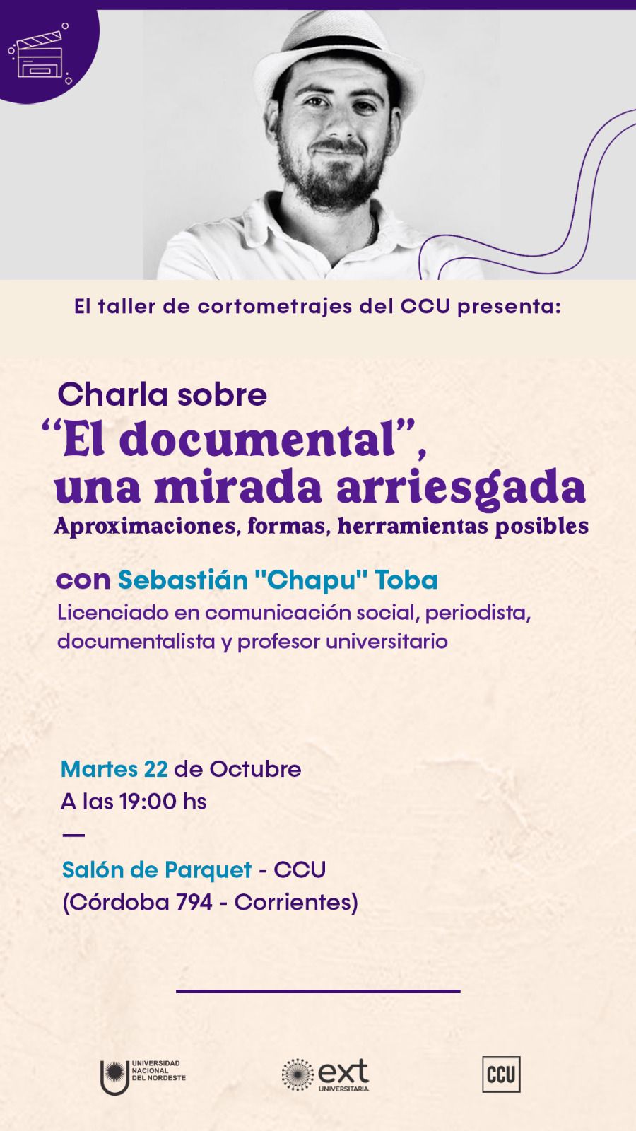 Charla gratuita: “El documental”, una mirada arriesgada. Aproximaciones, formas, herramientas posibles por Sebastián “Chapu” Toba