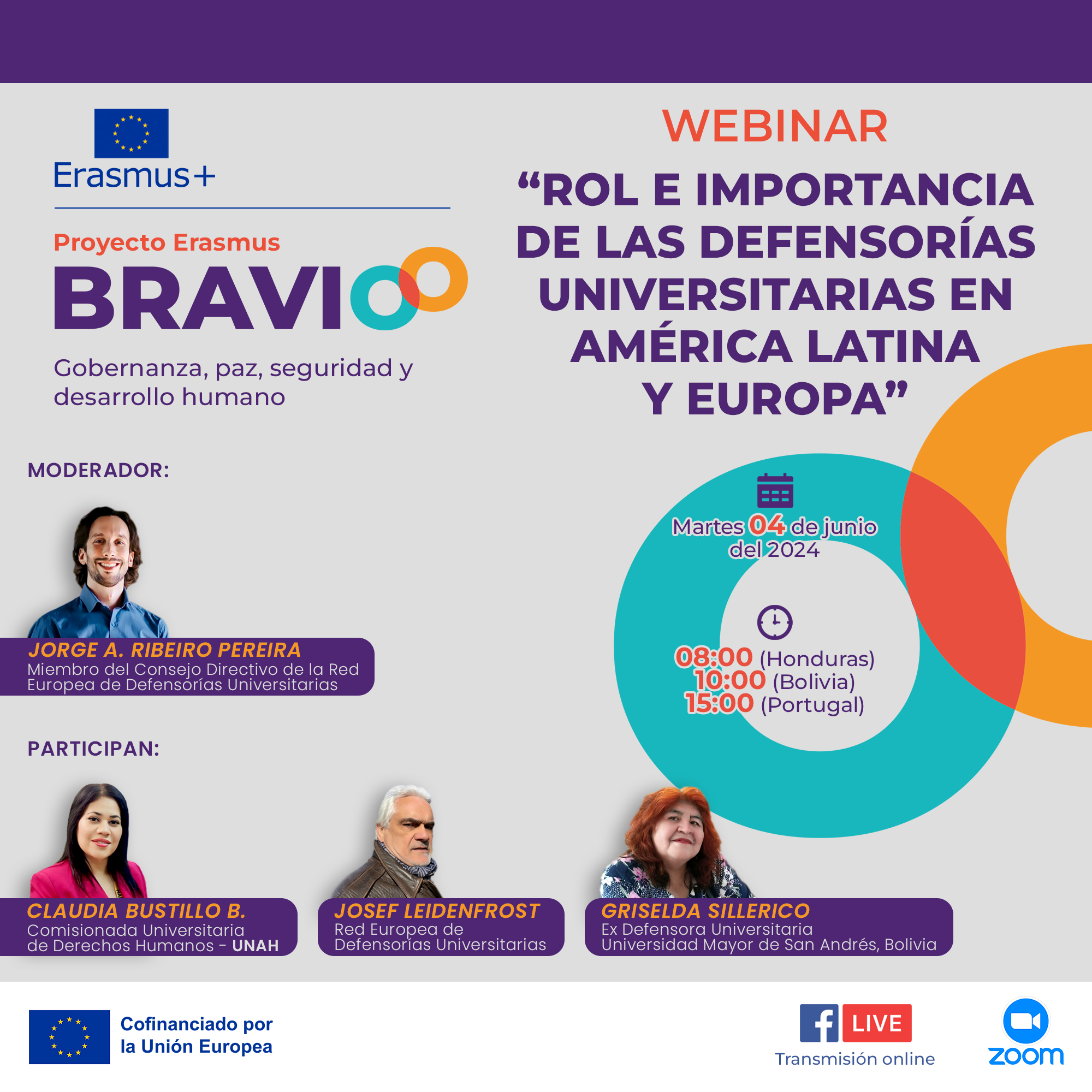 Proyecto Erasmus+ BRAVIOO, Webinar “Rol e importancia de las Defensorías Universitarias en América Latina y Europa”